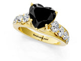 Yellow gold Fancy Black Heart Cut Cut Diamond Engagement Ring with Pavé Band and Four-Prong Setting_1