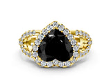 Yellow gold Fancy Black Heart Cut Cut Diamond Halo Engagement Ring with Open Split Pavé Band