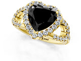 Yellow gold Fancy Black Heart Cut Cut Diamond Halo Engagement Ring with Open Split Pavé Band_1