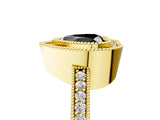 Yellow gold Fancy Black Heart Cut-Cut Diamond Halo Engagement Ring with Pave Band and Prong Setting_5