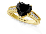 Yellow gold Fancy Black Heart Cut Cut Diamond Milgrain Pave Band Four-Prong Setting Ring_4