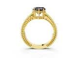 Yellow gold Fancy Black Heart Cut Cut Diamond Milgrain Pave Band Four-Prong Setting Ring_6