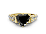Yellow gold Fancy Black Heart Cut Cut Diamond Pavé Band Solitaire with Four-Prong Setting