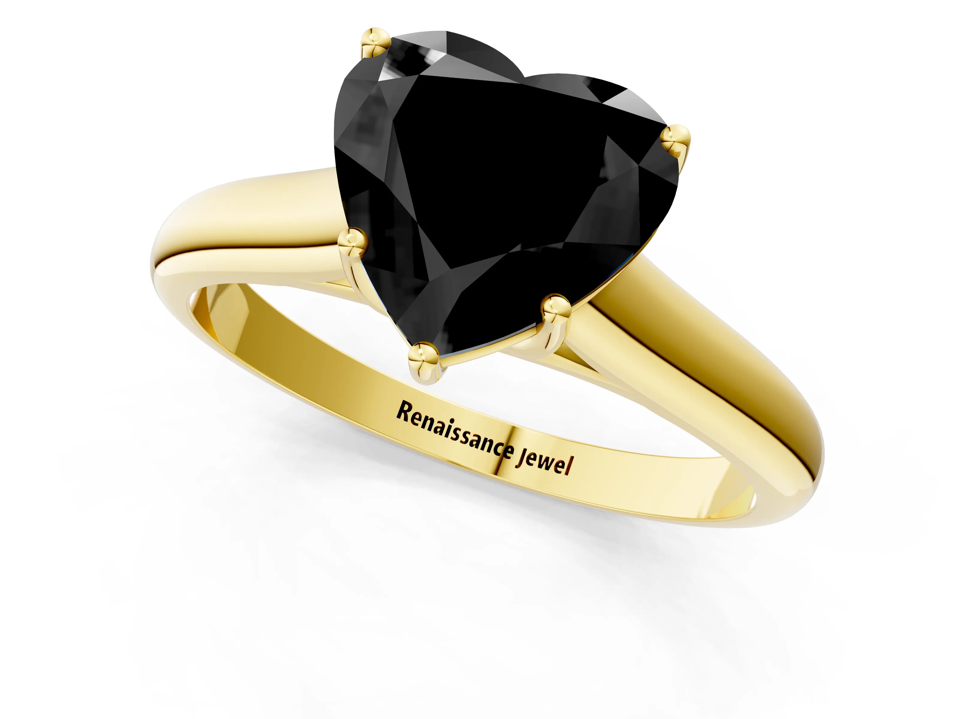 Yellow gold Fancy Black Heart Cut Cut Diamond Solitaire Engagement Ring with Tapered Plain Band and Four-Prong Setting_1