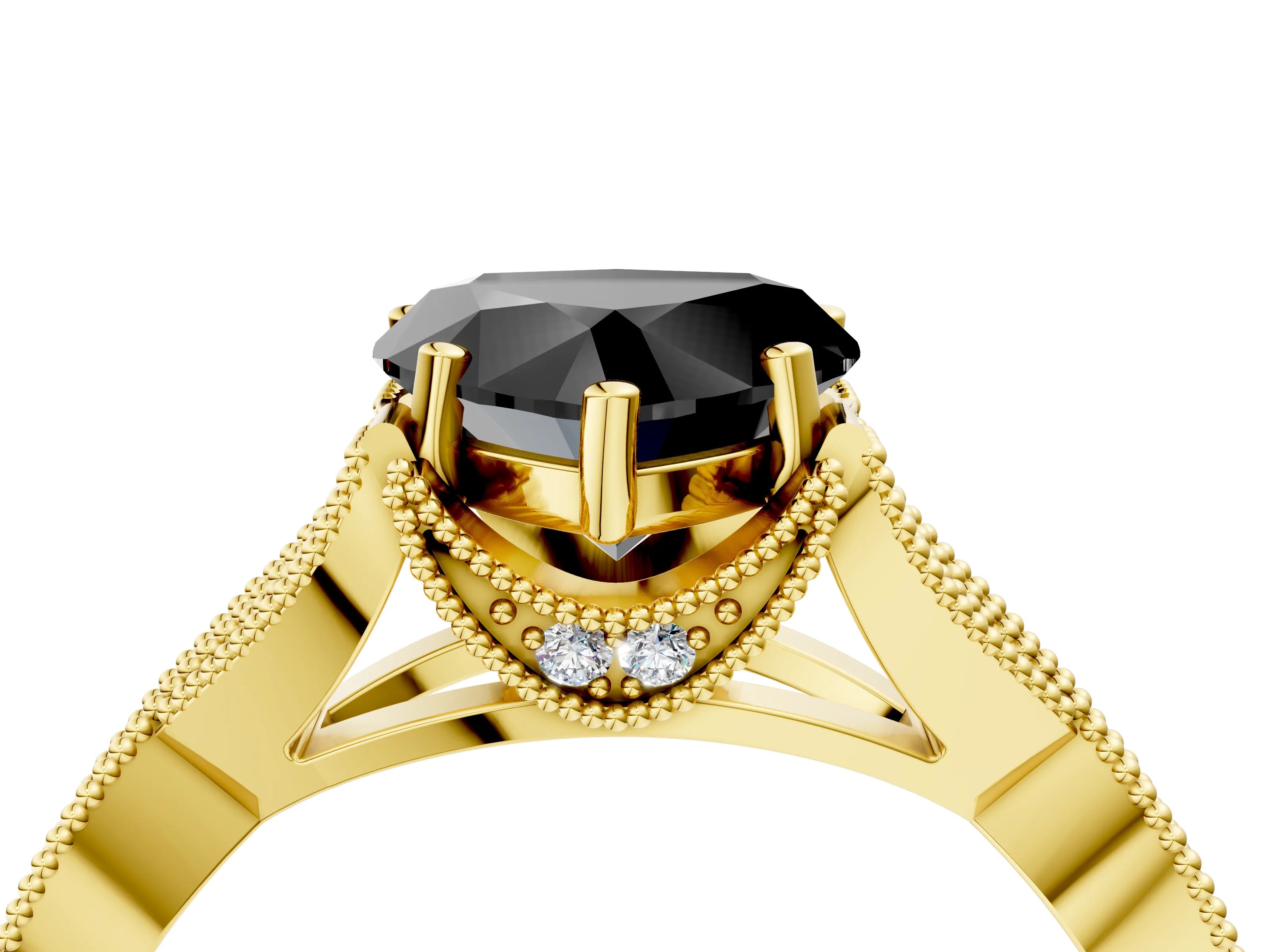 Yellow gold Fancy Black Heart Cut Cut Diamond Twisted Band with Milgrain Pave Setting and Four-Prong Setting_4