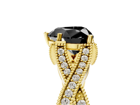 Yellow gold Fancy Black Heart Cut Cut Diamond Twisted Band with Milgrain Pave Setting and Four-Prong Setting_5