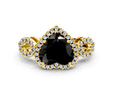 Yellow gold Fancy Black Heart Cut Cut Halo Diamond Infinity Band with Four-Prong Setting