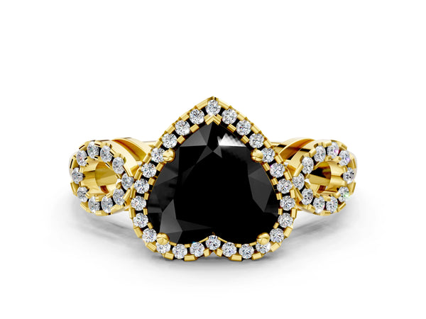 Yellow Gold Heart-Shaped Pave Infinity Halo Engagement Ring Setting for Black Center