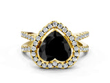 Yellow gold Fancy Black Heart Cut Cut Halo Split Shank Pave Set Ring