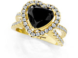 Yellow gold Fancy Black Heart Cut Cut Halo Split Shank Pave Set Ring_1