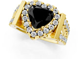 Yellow gold Fancy Black Heart Cut Cut Halo Split Shank Prong Set Ring_1
