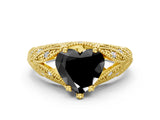 Yellow gold Fancy Black Heart Cut Cut Milgrain Pave Diamond Engagement Ring with Four-Prong Setting_3