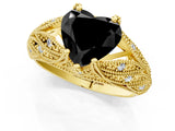 Yellow gold Fancy Black Heart Cut Cut Milgrain Pave Diamond Engagement Ring with Four-Prong Setting_4