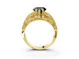 Yellow gold Fancy Black Heart Cut Cut Milgrain Pave Diamond Engagement Ring with Four-Prong Setting_6