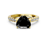 Yellow gold Fancy Black Heart Cut Cut Pavé Band Solitaire Ring with Four-Prong Setting
