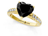Yellow gold Fancy Black Heart Cut Cut Pavé Band Solitaire Ring with Four-Prong Setting_1