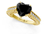 Yellow gold Fancy Black Heart Cut Cut Pave Band Milgrain Solitaire Ring_12