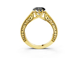Yellow gold Fancy Black Heart Cut Cut Pave Band Milgrain Solitaire Ring_14