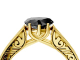 Yellow gold Fancy Black Heart Cut Cut Pave Band Milgrain Solitaire Ring_15