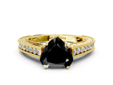 Yellow gold Fancy Black Heart Cut Cut Pave Band Milgrain Solitaire Ring_23