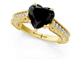 Yellow gold Fancy Black Heart Cut Cut Pave Band Milgrain Solitaire Ring_24