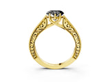 Yellow gold Fancy Black Heart Cut Cut Pave Band Milgrain Solitaire Ring_26