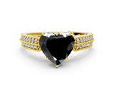 Yellow gold Fancy Black Heart Cut Cut Pave Split Shank Engagement Ring with Four-Prong Setting