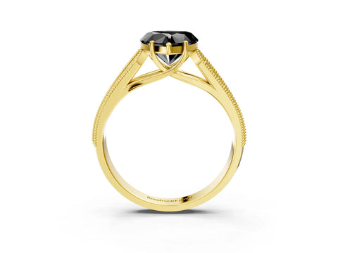 Yellow gold Fancy Black Heart Cut Cut Pave Split Shank Engagement Ring with Four-Prong Setting_3