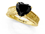 Yellow gold Fancy Black Heart Cut Cut Solitaire Engraved Band with Four-Prong Setting_1