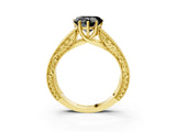 Yellow gold Fancy Black Heart Cut Cut Solitaire Engraved Band with Four-Prong Setting_3