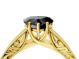 Yellow gold Fancy Black Heart Cut Cut Solitaire Engraved Band with Four-Prong Setting_4