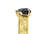 Yellow gold Fancy Black Heart Cut Cut Solitaire Engraved Band with Four-Prong Setting_5