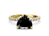 Yellow gold Fancy Black Heart Cut Diamond Brilliant Solitaire Ring with Pavé Band and Four-Prong Setting_12