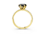 Yellow gold Fancy Black Heart Cut Diamond Brilliant Solitaire Ring with Pavé Band and Four-Prong Setting_15