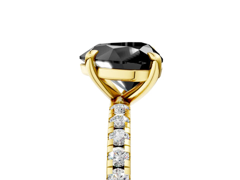 Yellow gold Fancy Black Heart Cut Diamond Brilliant Solitaire Ring with Pavé Band and Four-Prong Setting_5