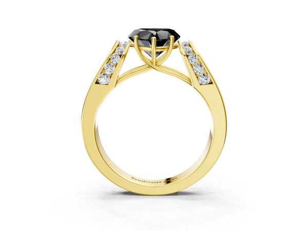 Yellow Gold Heart-Shaped Channel Set Engagement Ring Setting for Black Center with Wide Band