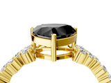 Yellow gold Fancy Black Heart Cut Diamond Cluster Pavé Band with Four-Prong Setting_7