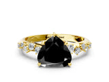 Yellow gold Fancy Black Heart Cut Diamond Cluster Side Stone Solitaire Ring with Prong Setting_24