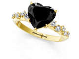 Yellow gold Fancy Black Heart Cut Diamond Cluster Side Stone Solitaire Ring with Prong Setting_25