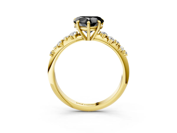 Yellow Gold Heart-Shaped Graduated Cluster Engagement Ring Setting for Black Center