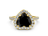 Yellow gold Fancy Black Heart Cut Diamond Cushion Halo Ring with Pavé Band