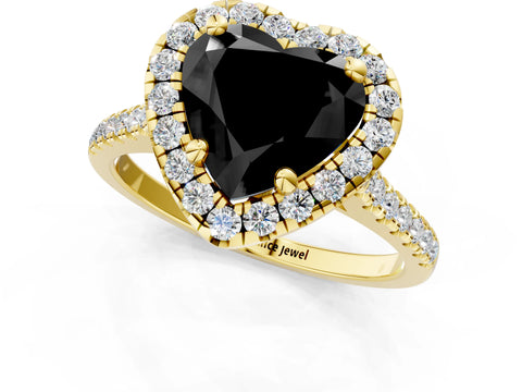 Yellow gold Fancy Black Heart Cut Diamond Cushion Halo Ring with Pavé Band_1