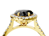 Yellow gold Fancy Black Heart Cut Diamond Cushion Halo Ring with Pavé Band_4