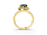 Yellow gold Fancy Black Heart Cut Diamond Double Halo Ring with Split Shank and Four-Prong Setting_3