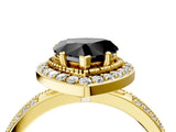 Yellow gold Fancy Black Heart Cut Diamond Double Halo Ring with Split Shank and Four-Prong Setting_4