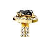 Yellow gold Fancy Black Heart Cut Diamond Double Halo Ring with Split Shank and Four-Prong Setting_5