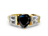 Yellow gold Fancy Black Heart Cut Diamond Engagement Ring with Baguette Side Stones and Channel Set Band_12