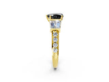 Yellow gold Fancy Black Heart Cut Diamond Engagement Ring with Baguette Side Stones and Channel Set Band_14
