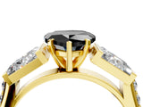 Yellow gold Fancy Black Heart Cut Diamond Engagement Ring with Baguette Side Stones and Channel Set Band_16
