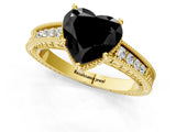 Yellow gold Fancy Black Heart Cut Diamond Engagement Ring with Milgrain Channel Set Band and Prong Setting_1